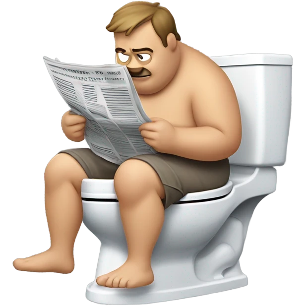 fat guy sitting on toilet reading newspaper no pants emoji