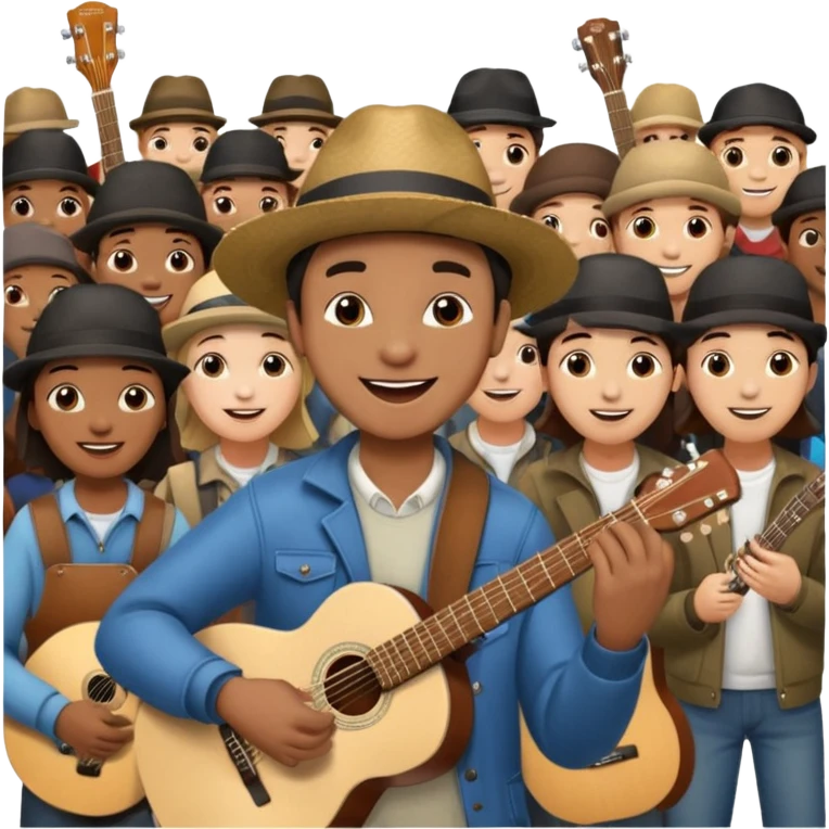 Street Musician in fan photo with crowd, Street Memories. emoji