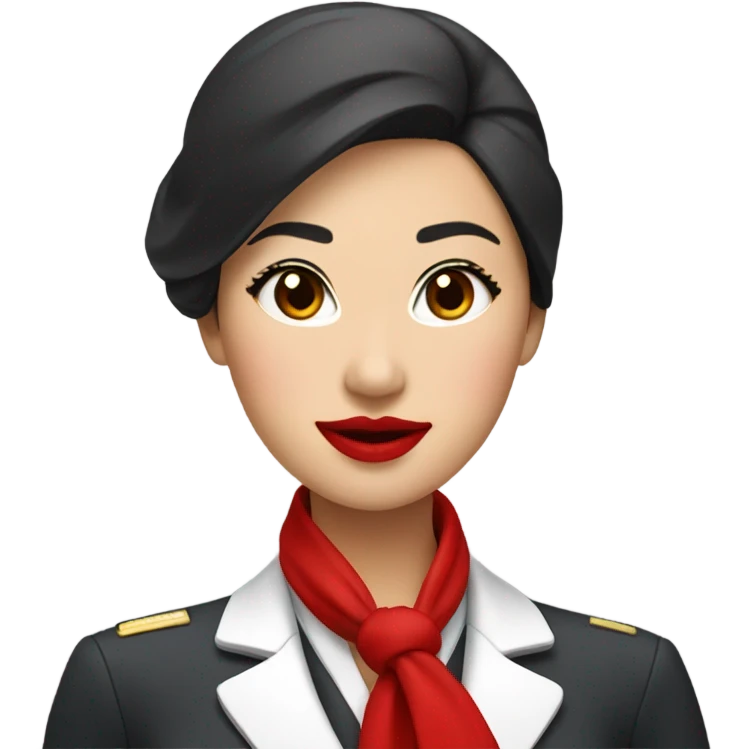 Asian flight attendant with scarf red lips emoji
