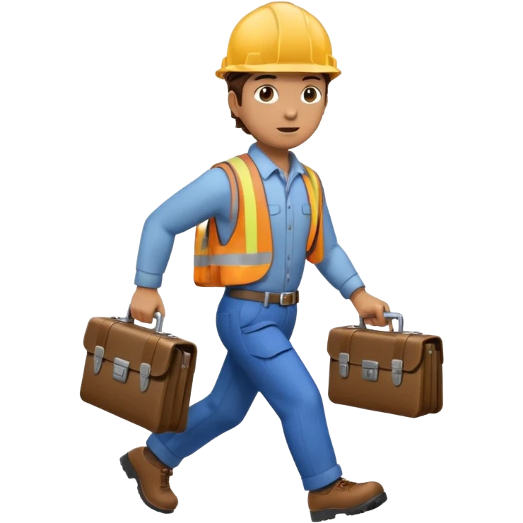 person wearing a hard hat or helmet, holding a wrench in one hand and a briefcase in the other, in a walking or running motion emoji