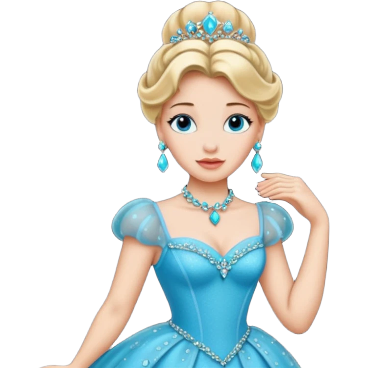 Cinderella in turquoise evening dress with gems emoji