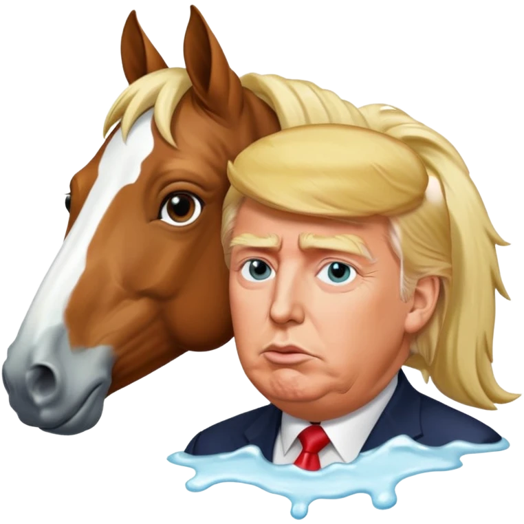 Donald trump with white liquid around his lips with a horse emoji