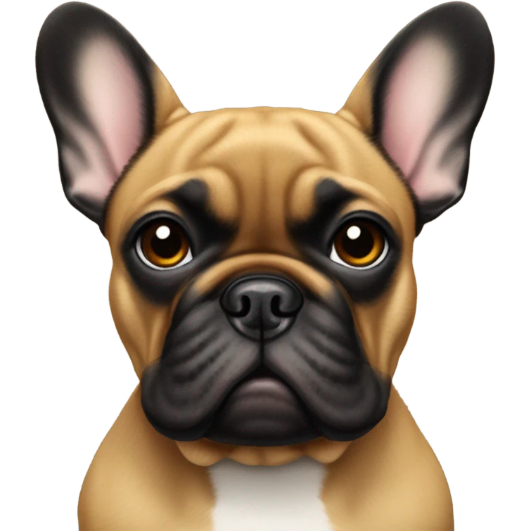 Mainly Black / Carmel colored french bulldog with a work name tag that says hello my name is bourbon  emoji