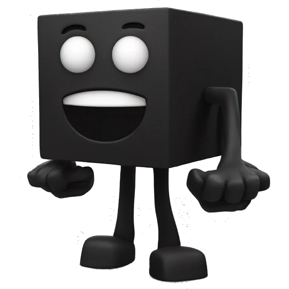 3d black cube with a face and arms and legs emoji