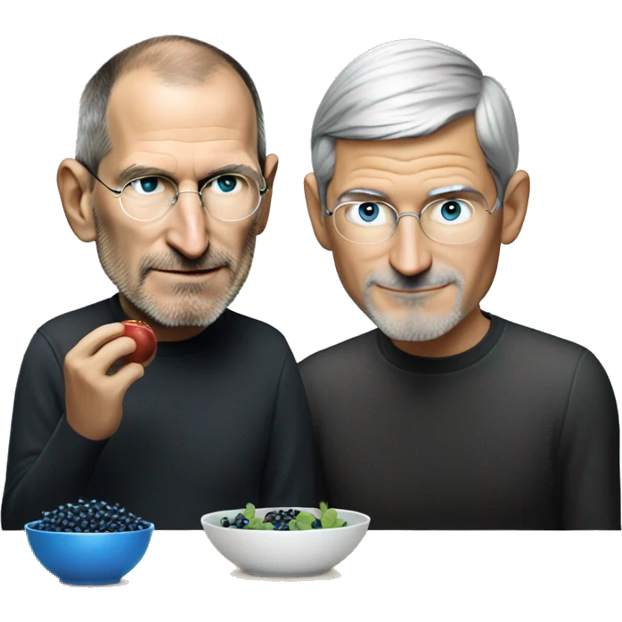 Steve Jobs watching Tim Cook eat a bowl of blue berries  emoji