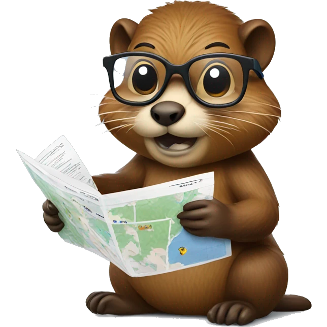 a beaver wearing glasses reading map emoji