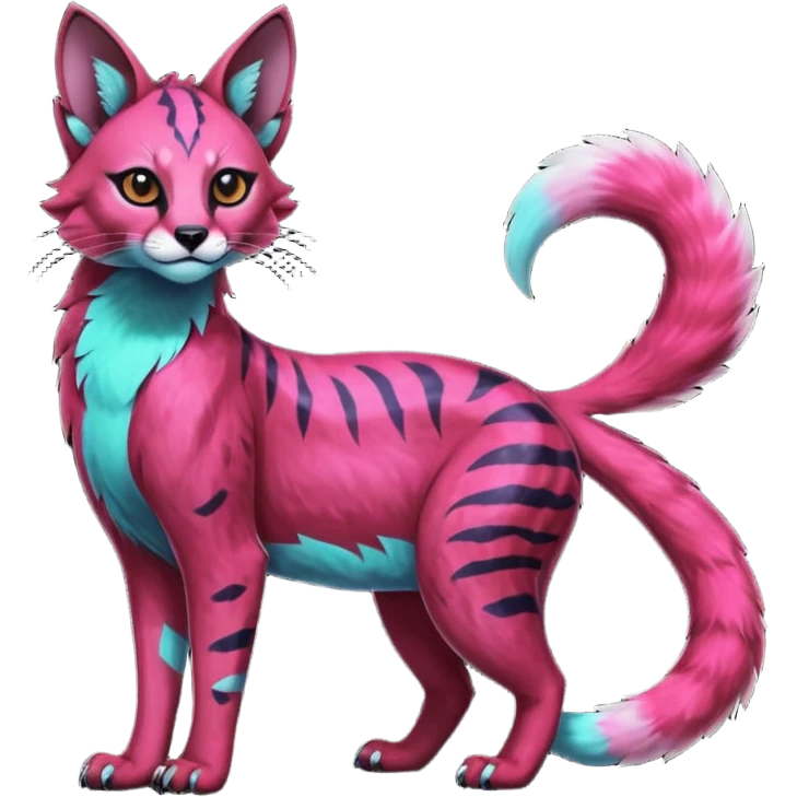 Colorful dark neon pastel iridescent nebulae gloomy edgy spooky evil tropical ruby exotic cute cool beautiful shiny beautiful fantasy-caracal-civet-genet-sergal-vernid-serval-Gryphon-Cacomistle-Trico-oncilla-animal-Fakémon-hybrid-fursona (full body) emoji
