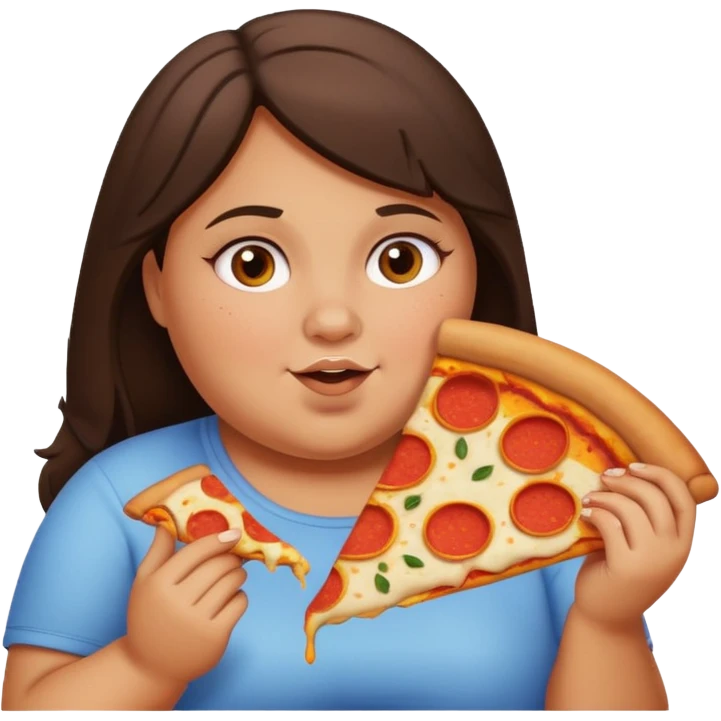 Fat brunette girl eating pizza emoji