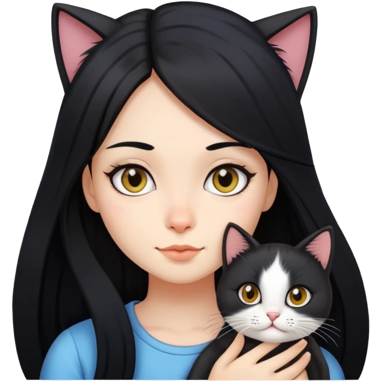 long black hair girl with cat emoji