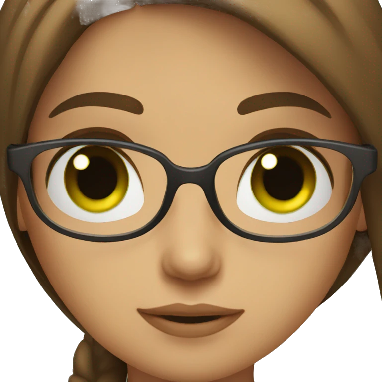 brown straight hair girl, green eyes, glasses emoji