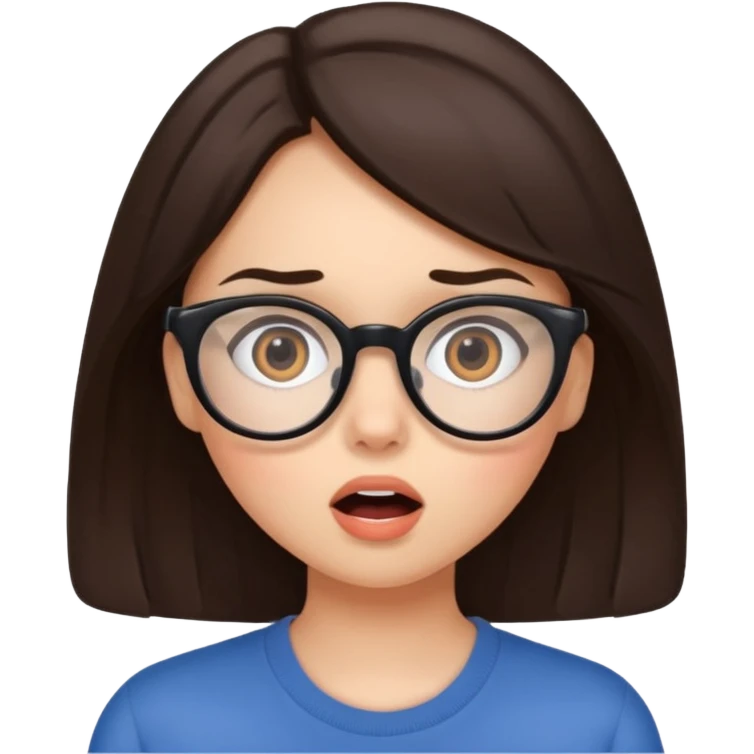 Красивая у девушка брюнетка в очках удивляется emoji