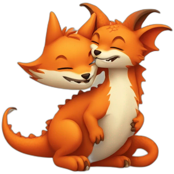dragon cuddling a fox emoji