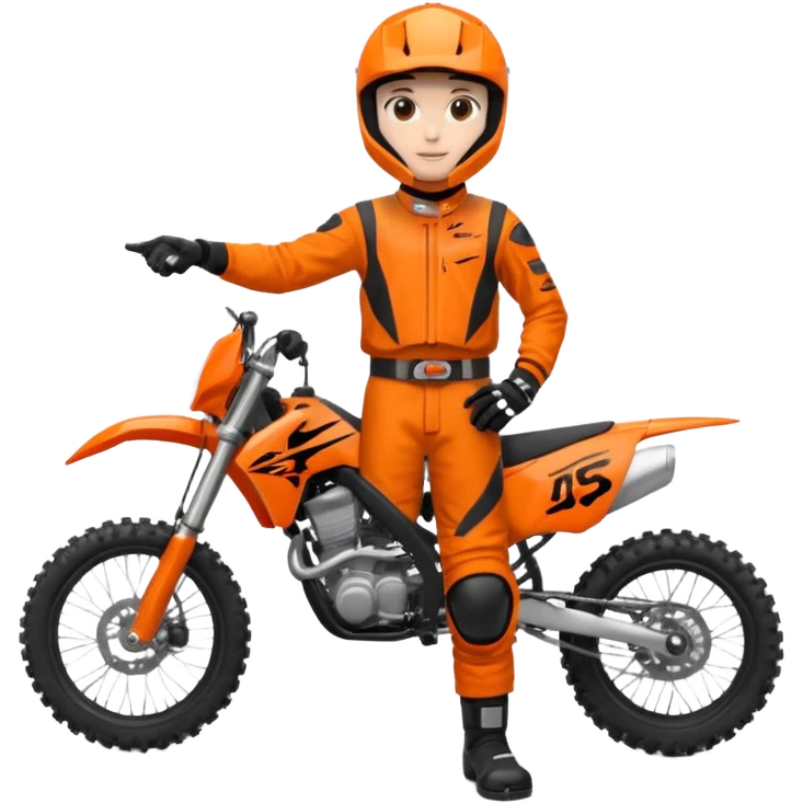 dirtbike rider in orange gear signing autographs emoji