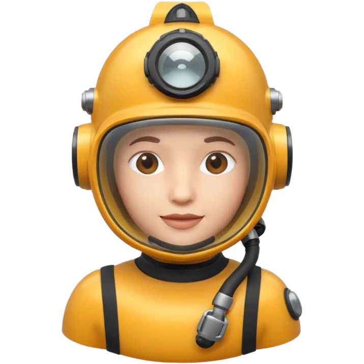 3D cartoon-style human character in the Apple emoji style, wearing a diving helmet with glass visor emoji