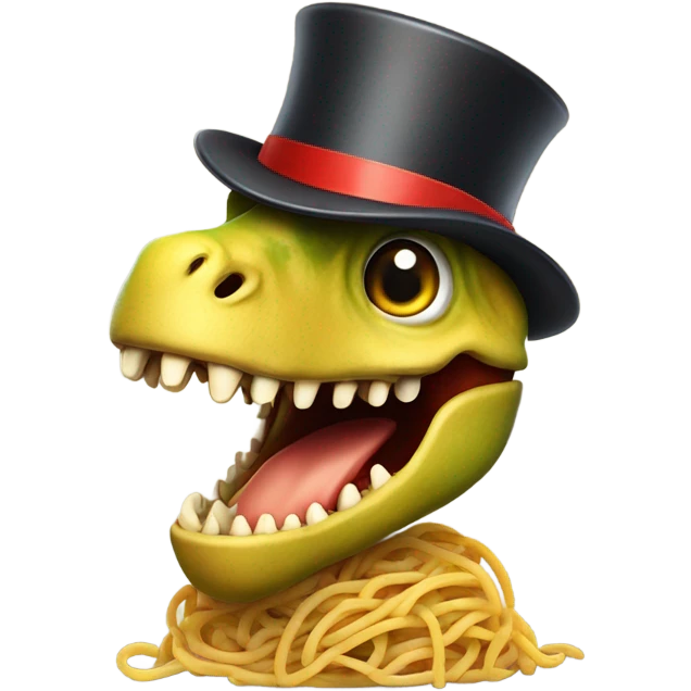 happy dino with a spaghetti top hat emoji