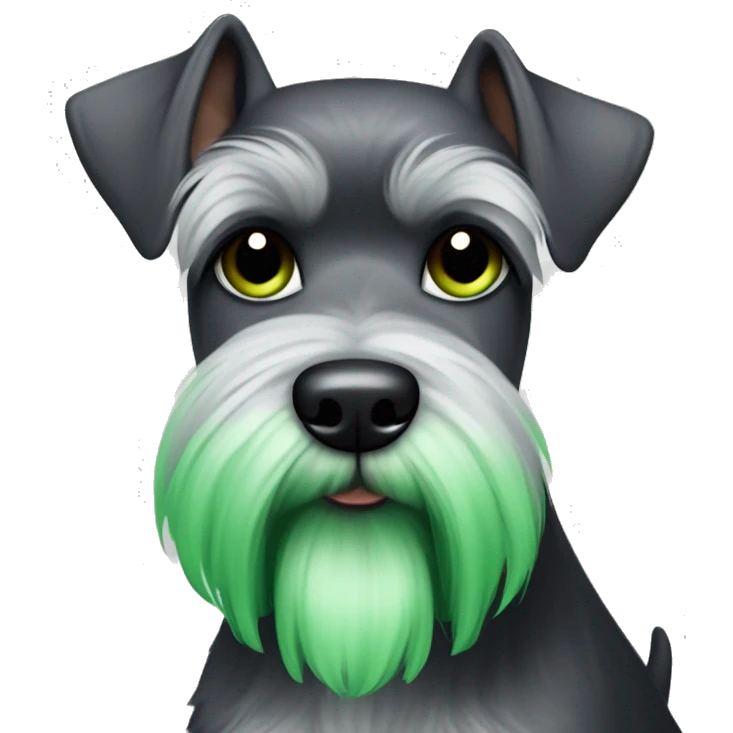 Miniature schnauzer with pointy cropped ears is feeling green and sick and nauseous  emoji