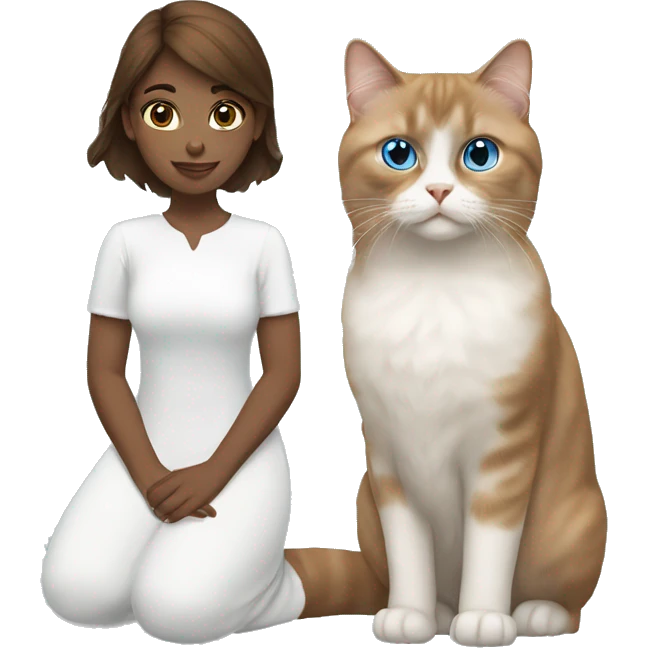 a brown-haired girl and a blue-eyed Persian white cat emoji