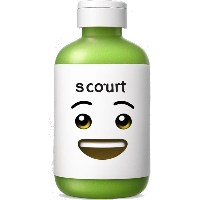 facial scrub bottle with label emoji