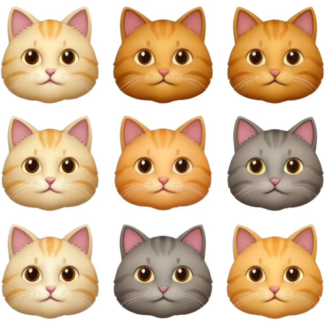 6 cats with different natural coloured coats emoji