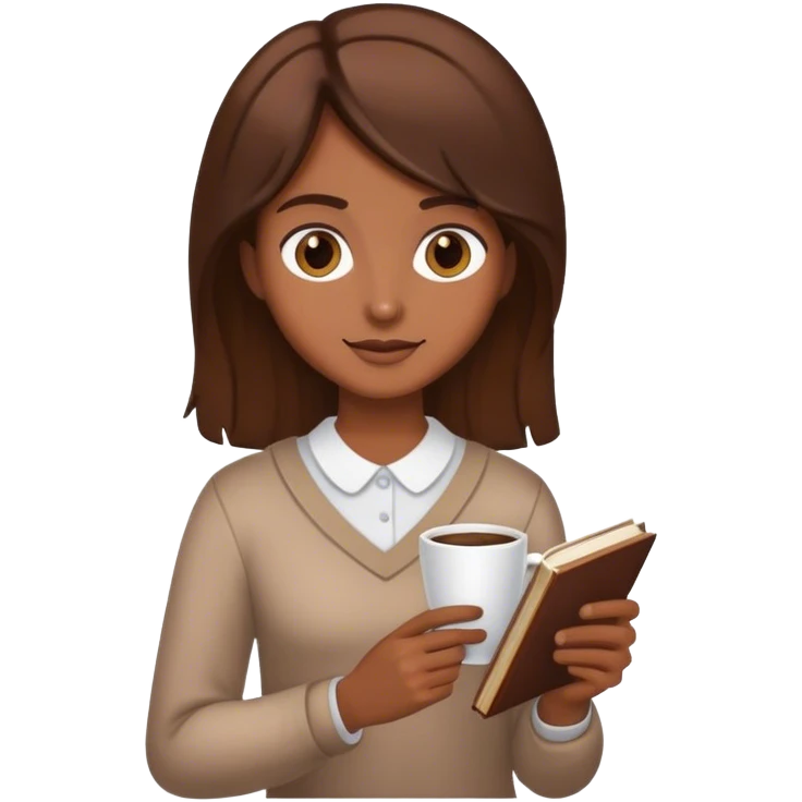 Person with brown hair, coffee and a book  emoji