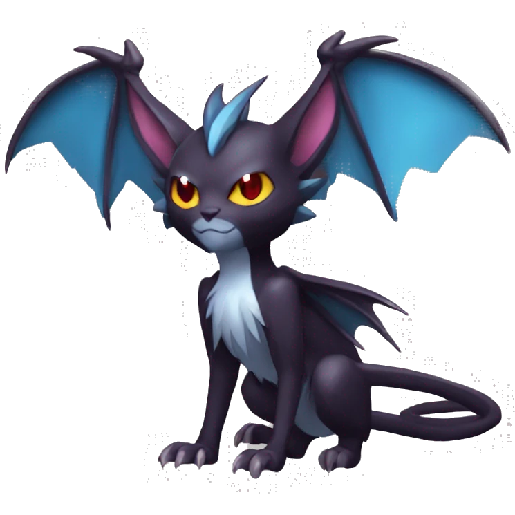  Kawaii Edgy Cool Vampiric Beautiful Noivern-Nargacuga-Litten with big Bat Ears full body emoji