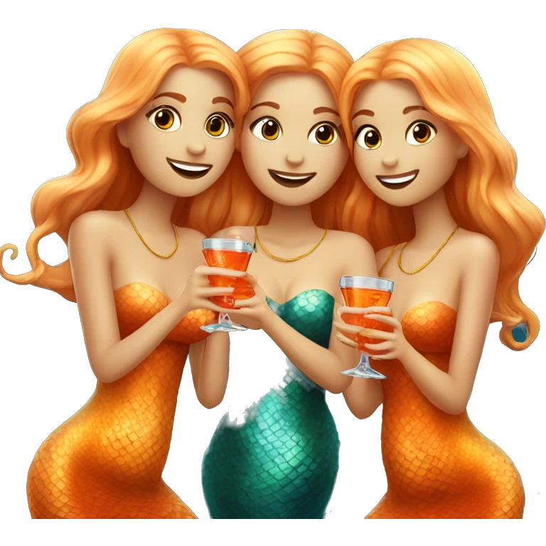 Three beautiful mermaids drinking aperol  emoji