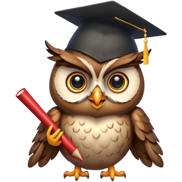 Owl smiling with graduation hat and diploma in claws emoji