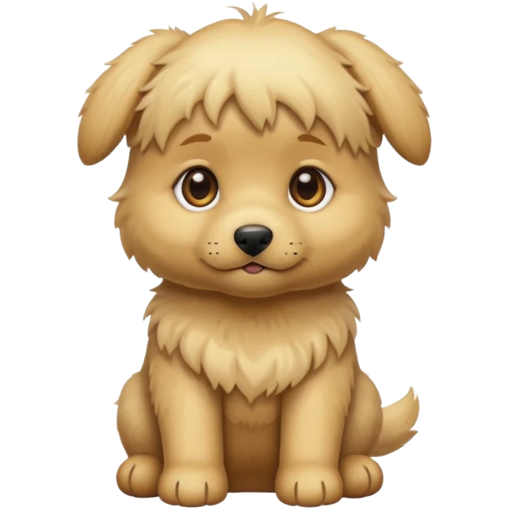fluffy blonde puppy sitting with hazel eyes emoji