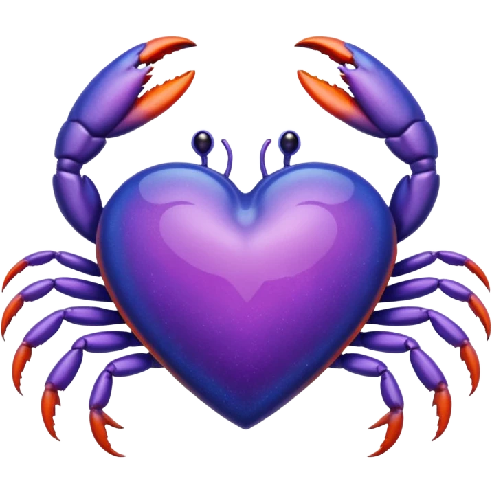A heart with a crab on top of it, and the color of the heart is between blue and purple. emoji