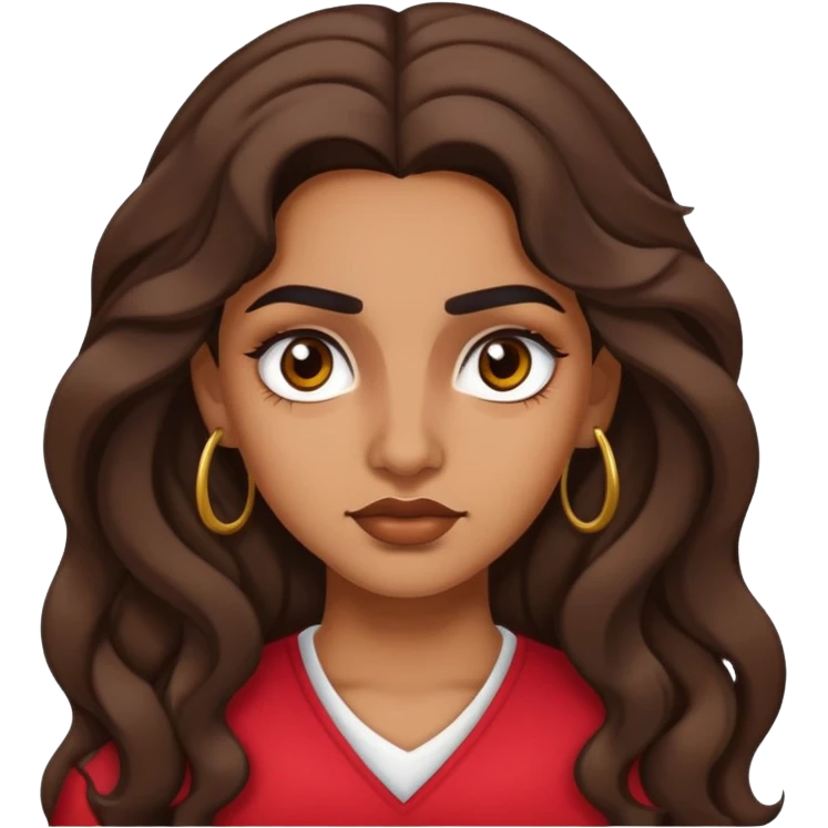 chica morena con pelo largo, ondulado, cejas de choni y ojos rasgados emoji