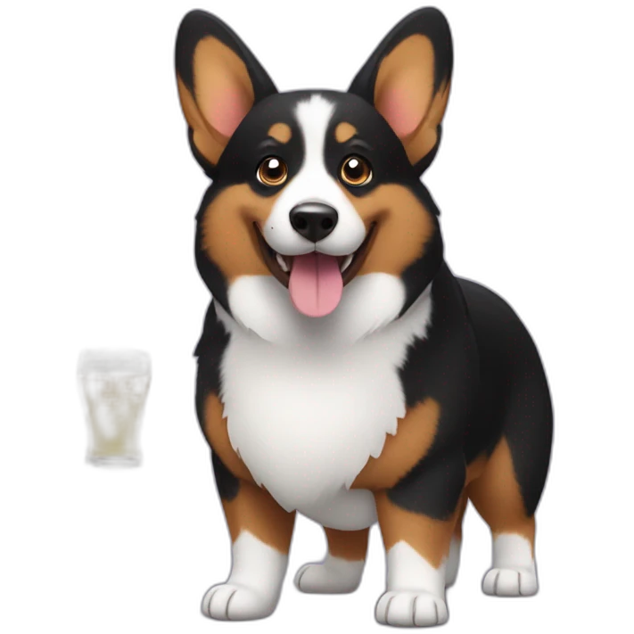 Black corgi with a big beer emoji