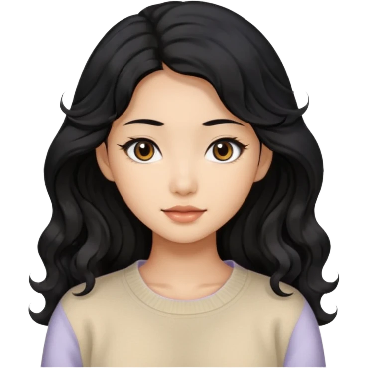 Beautiful girl,Black hair, wavy long hair,Black eyes,Chinese, beige sweater  emoji