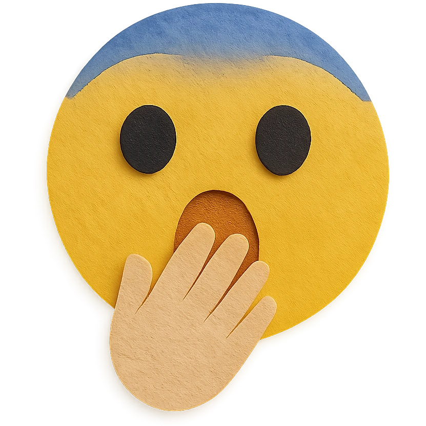 surprised face with hand over mouth, paper craft style emoji