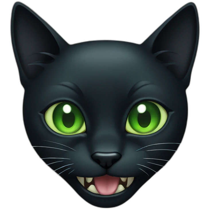 black cat with green eyes and fangs emoji