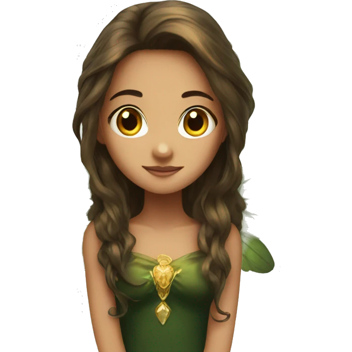 big wings, Beautiful, fairy, gold, brown, dark green, green, long hair emoji