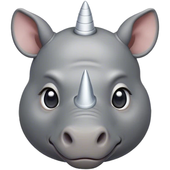 Cinematic Cute Rhinoceros Portrait Emoji, Head tilted playfully and inquisitively, featuring a rugged, glossy slate-gray hide with a gentle, rounded white horn and round, sparkling eyes filled with curious wonder, Simplified yet irresistibly adorable features, highly detailed, glowing with a warm, friendly glow, high shine, affectionate and mighty, stylized with a touch of ancient charm, bright and endearing, soft glowing outline, capturing the essence of a mischievous yet loving rhinoceros, so playful it feels like it could stomp out of the screen and into your arms! emoji