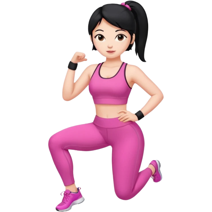 a pretty bratz fair girl in pink workout clothes (fat) and black hair emoji
