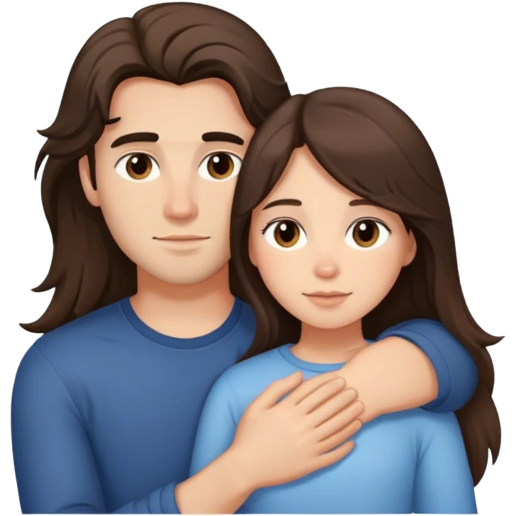 brunette long haired girl and her brunette boyfreind normal hair cuddling emoji