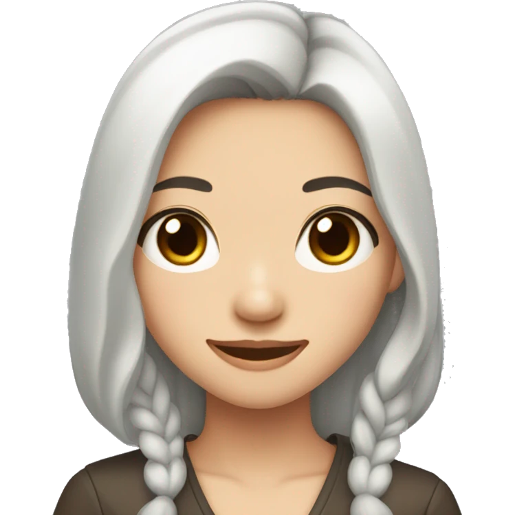 a chinese girl with rounded face, double eyelid, happy but professional, dark brown long hair emoji