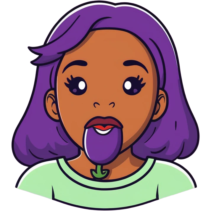 Black girl with eggplant in mouth emoji