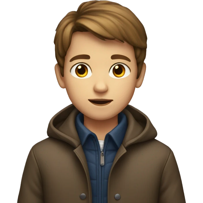 Boy in a coat and light eyes, brown hair emoji