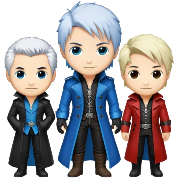 Cute chibi Dante, Vergil, and Nero from Devil May Cry, big heads, small bodies, childlike proportions emoji