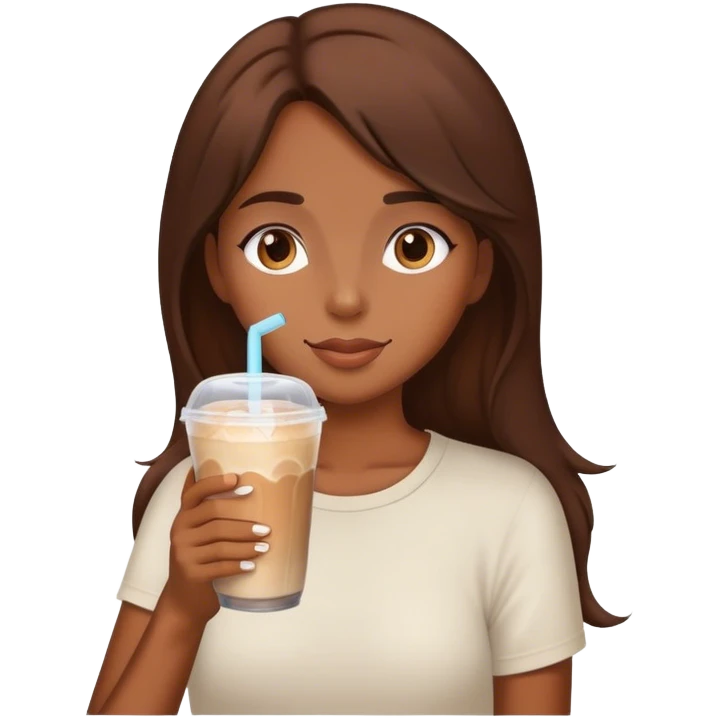 Brown girl brown hair ice latte emoji