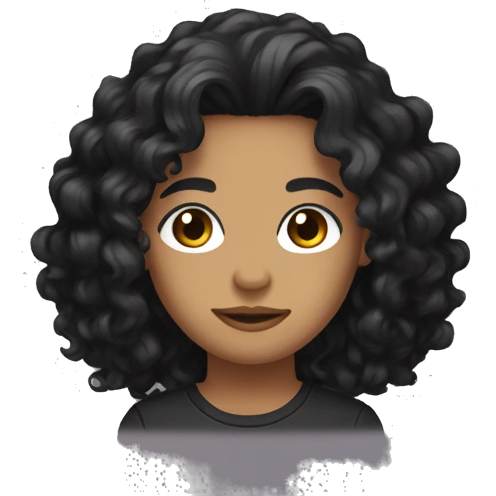 make with long curly black hair, brown eyes, eyliner, and black shirt emoji