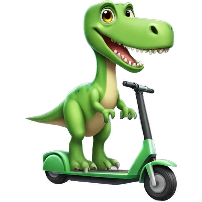 Green long necked dinosaur riding an electric scooter emoji