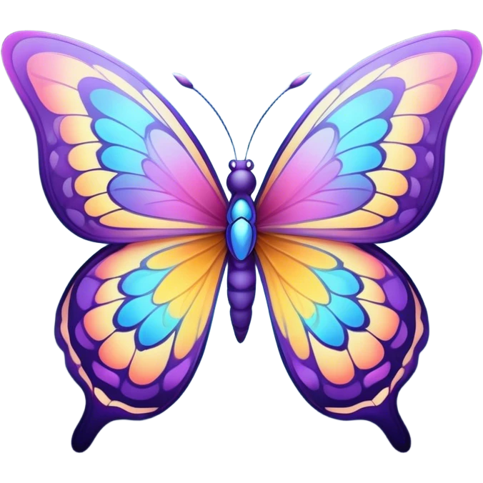 Cinematic Elegant Butterfly Portrait Emoji, Poised and ethereal, with delicate, intricately patterned wings in a kaleidoscope of soft, vibrant colors, a slender, graceful body, and gentle, observant eyes, Simplified yet exquisitely delicate features, highly detailed, glowing with a soft, radiant luminescence, high shine, intelligent and enchanting, stylized with an air of whimsical floral elegance, focused and poised, soft glowing outline, capturing the essence of a watchful butterfly that appears ready to flutter out of the screen with magical grace! emoji