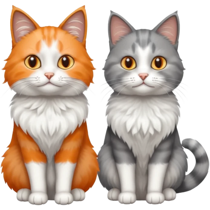 a realistic looking very fluffy grey and white cat with grey legs and white paws, sitting next to another cat emoji