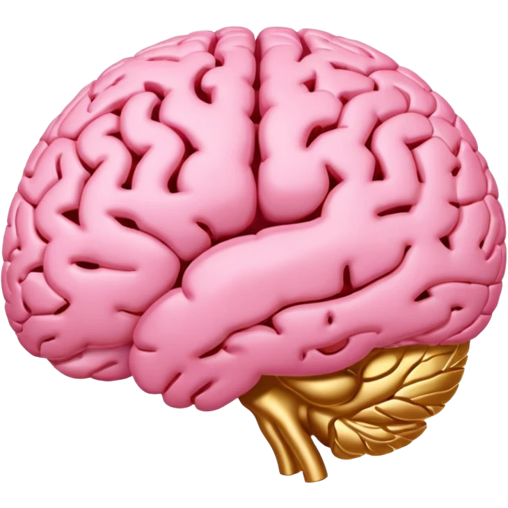A pink brain with elegant golden details and accents. In the center of the brain, there's a clean, empty space or hollow area, as if a part is carved out. emoji