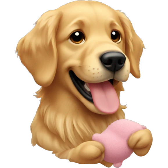 Golden retriever holding a stuffed animal dog in its mouth emoji