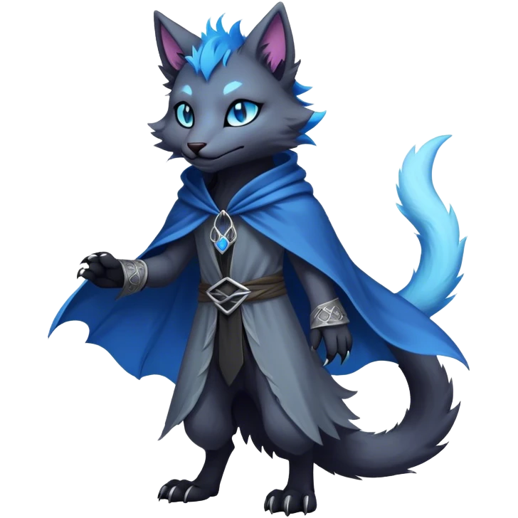 Kawaii dark edgy fantasy ethereal feline-vernid-sergal-fursona animal creature with a tufted tail full body emoji